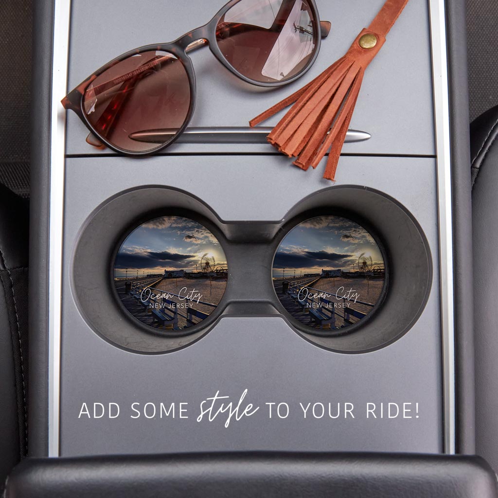 OCNJ Photo With Text | Absorbent Car Coasters | Set of 2 | Min 4