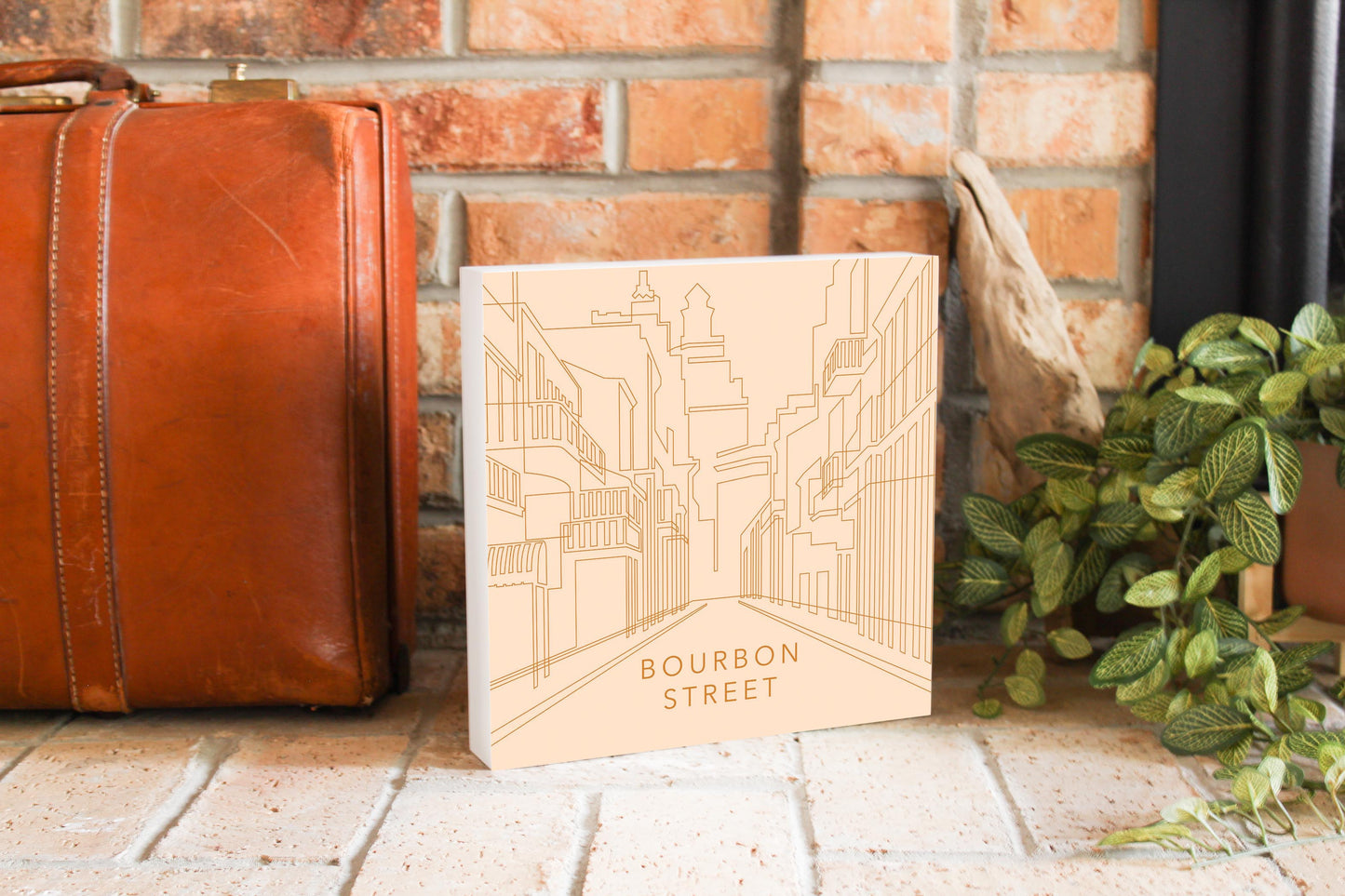 Modern Minimalist Louisiana Bourbon Street Line Drawing | Wood Block | Eaches | Min 2