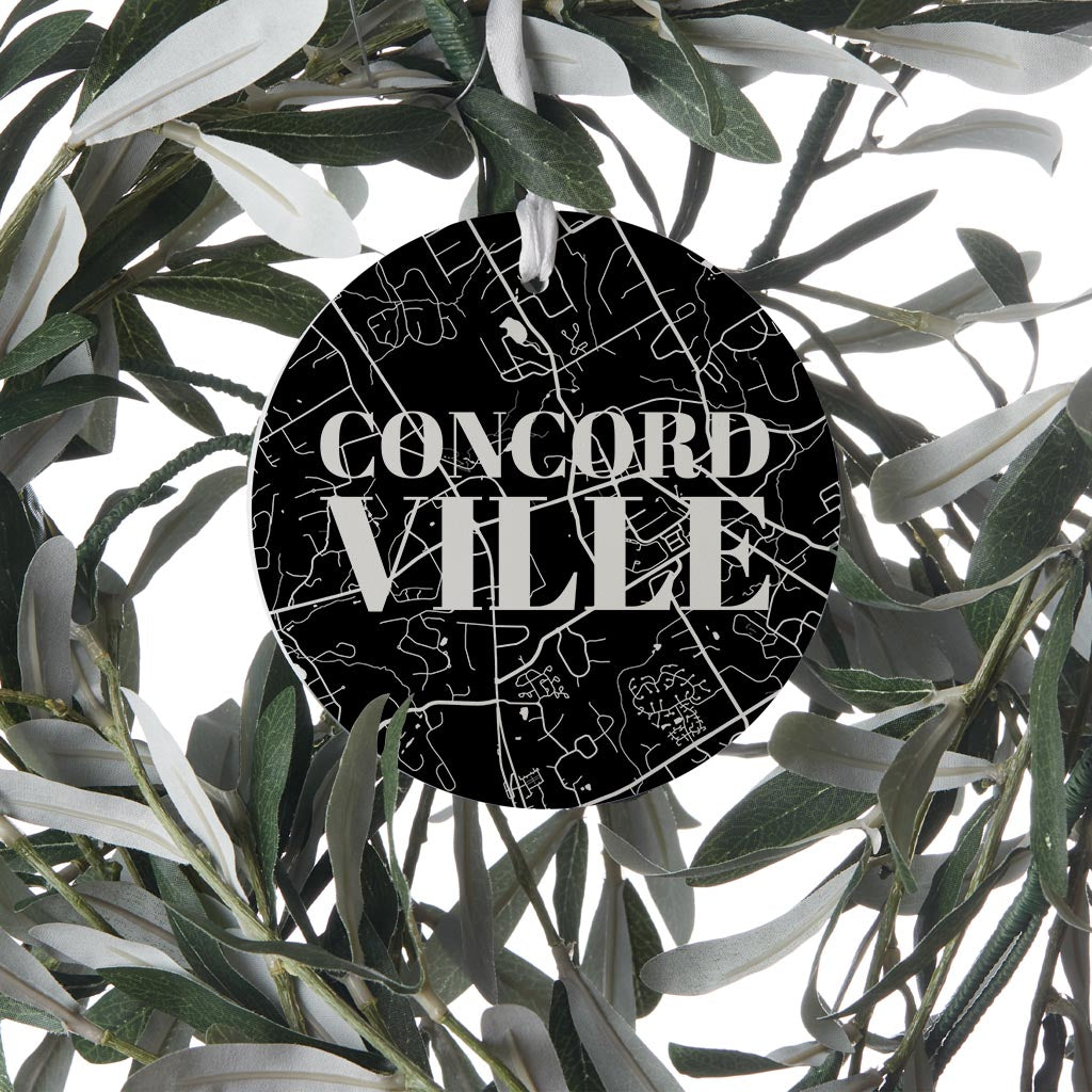 Minimalistic B&W Pennsylvania Concordville Map | Wood Ornament | Eaches | Min 6