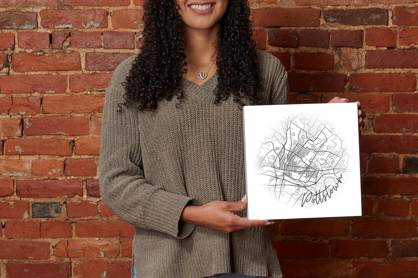 Minimalistic B&W Pennsylvania Pottstown Circle Map | Wood Block | Eaches | Min 2