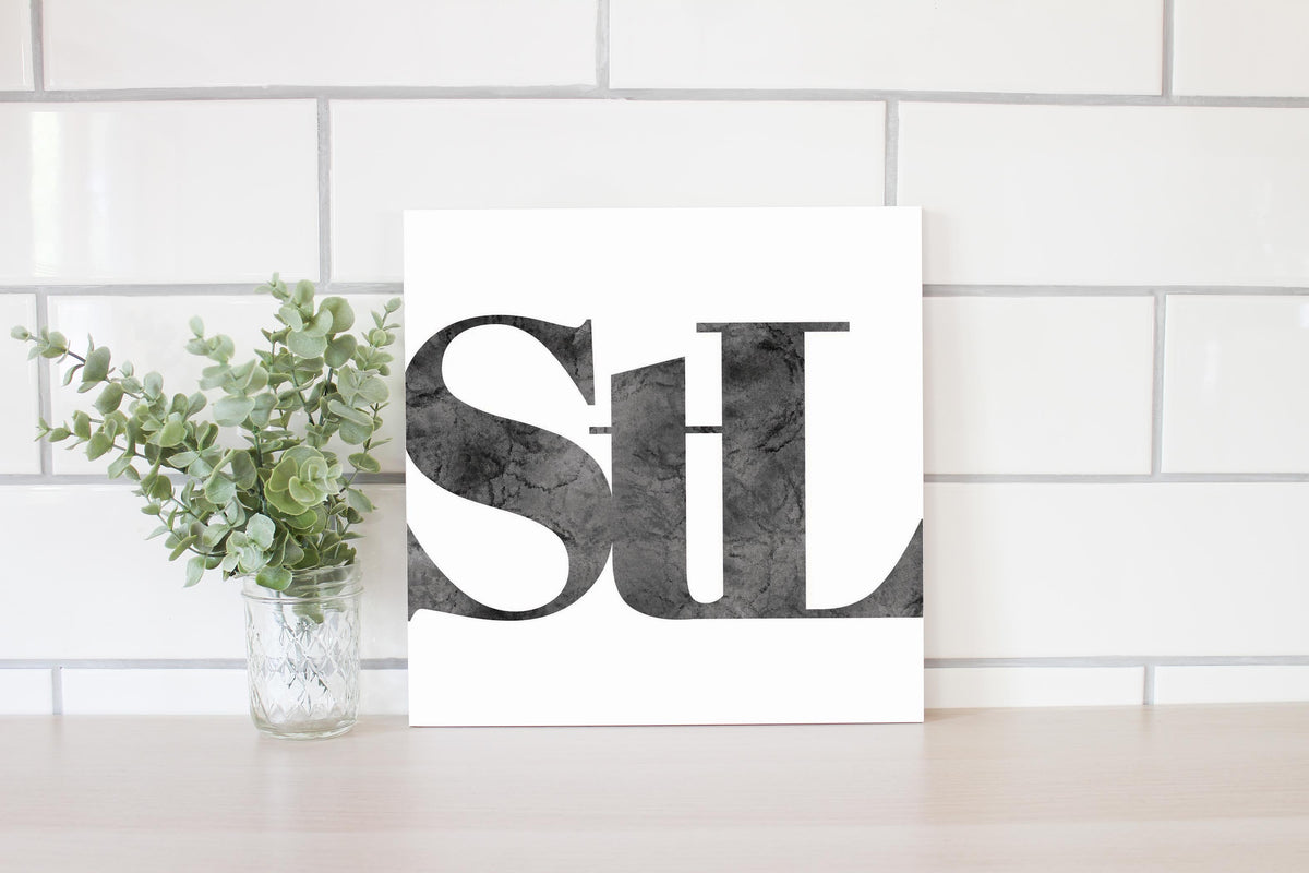 Minimalist B&W Missouri St Louis White Initials | Wood Sign | Eaches | Min 2