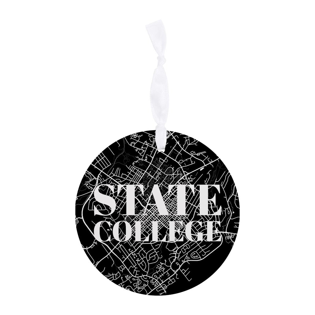 Minimalistic B&W Pennsylvania State College Map | Wood Ornament | Eaches | Min 6