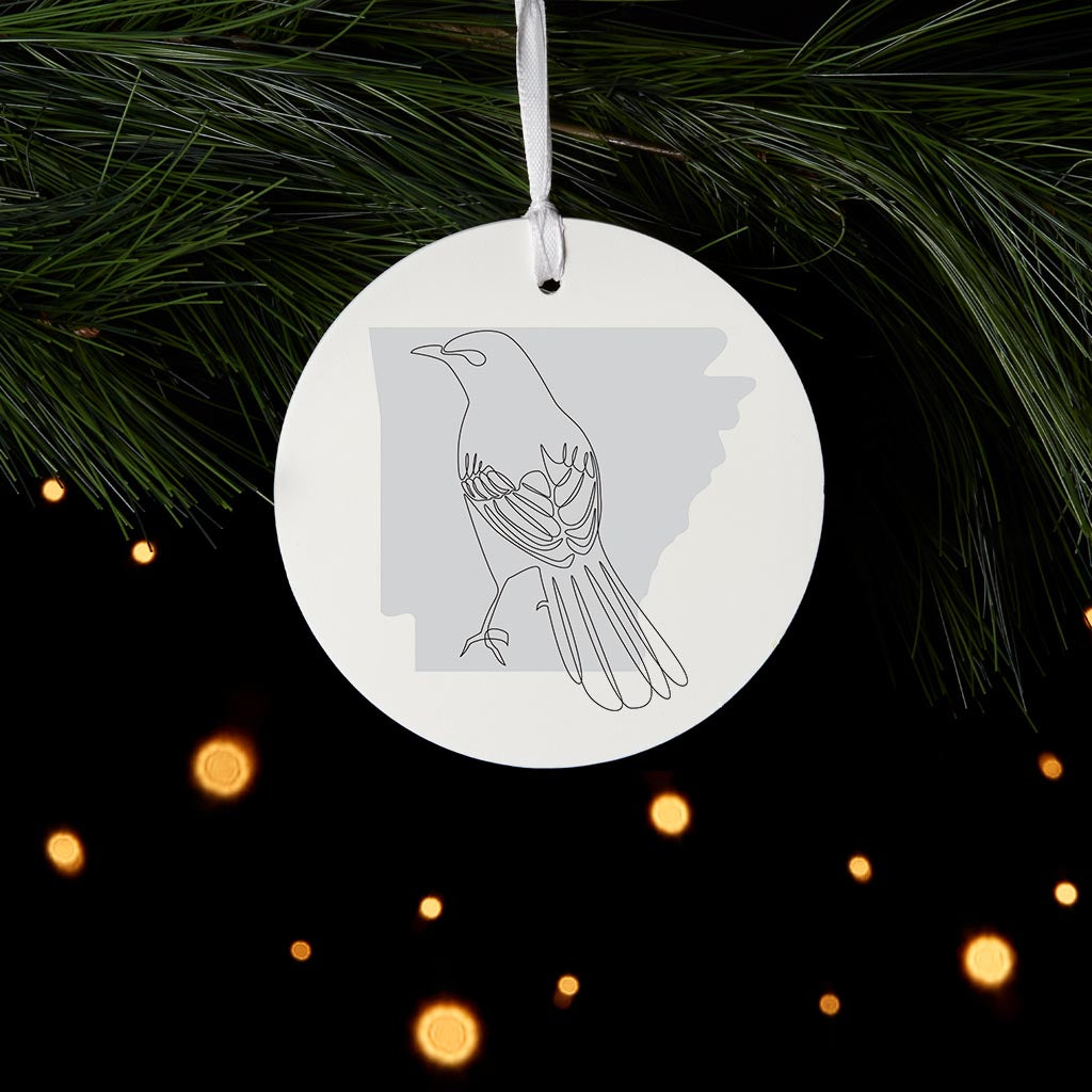 B&W Minimalist Arkansas Single Line Bird | Wood Ornament | Eaches | Min 6