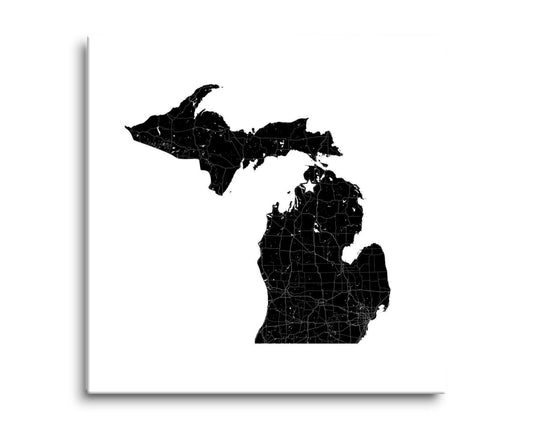 Minimalistic B&W Michigan Map Petoskey Star | Hi-Def Glass Art | Eaches | Min 2