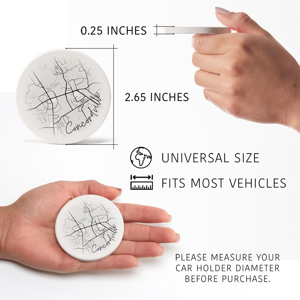Minimalistic B&W Pennsylvania Concordville Circle Map | Absorbent Car Coasters | Set of 2 | Min 4