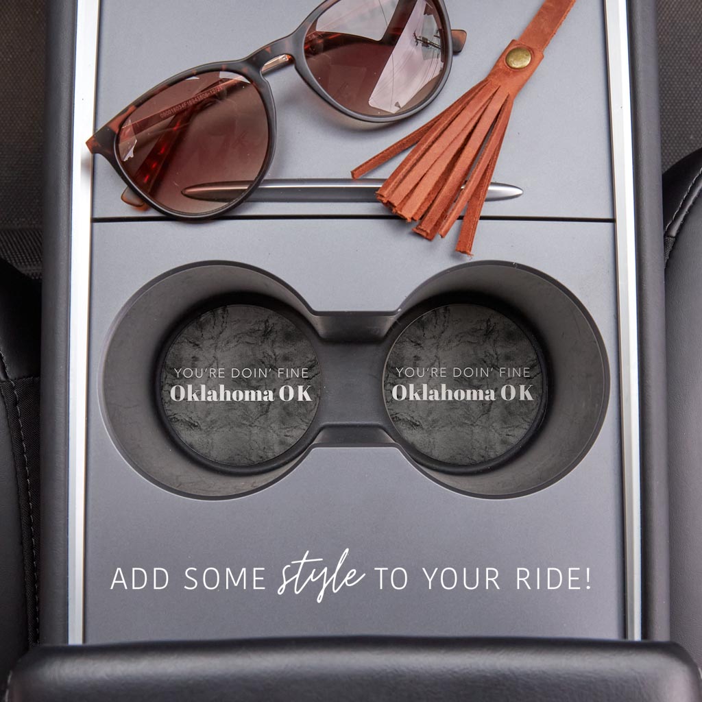 Modern Oklahoma Ok Saying | Absorbent Car Coasters | Set of 2 | Min 4