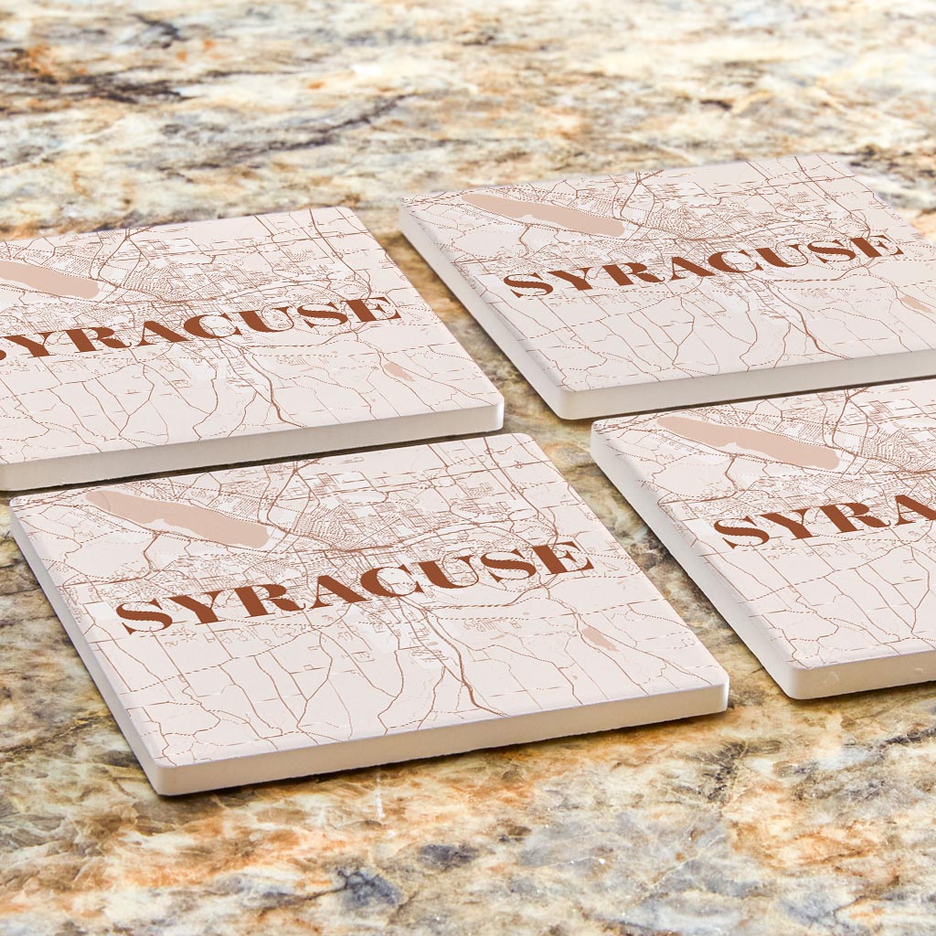 Modern Minimalist New York Syracuse Map | Absorbent Coasters | Set of 4 | Min 2