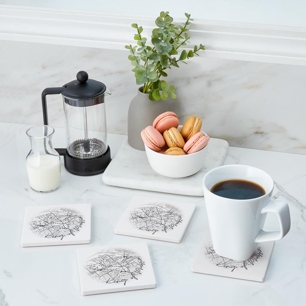 Minimalistic B&W Pennsylvania King Of Prussia Circle Map | Absorbent Coasters | Set of 4 | Min 2