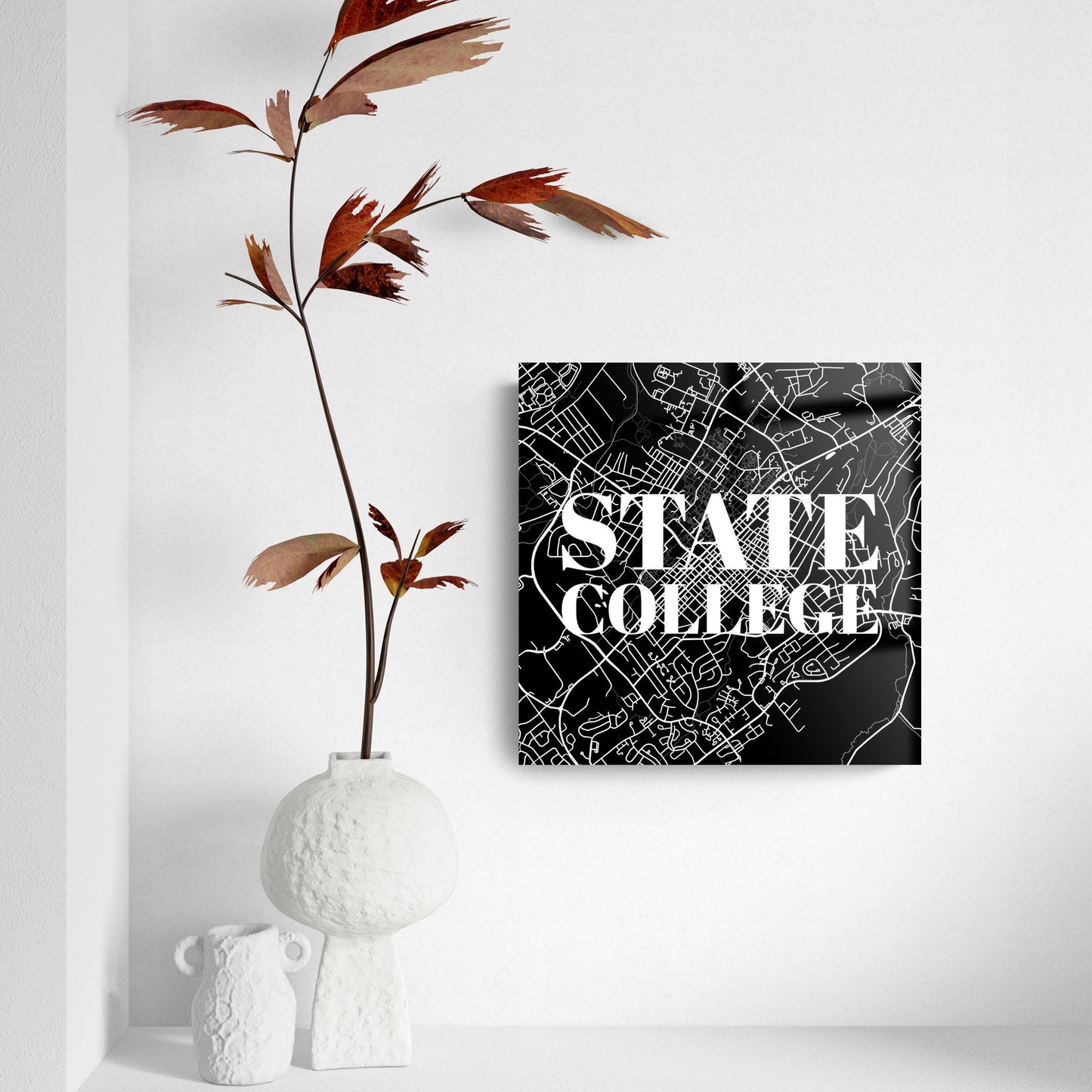 Minimalistic B&W Pennsylvania State College Map | Hi-Def Glass Art | Eaches | Min 2