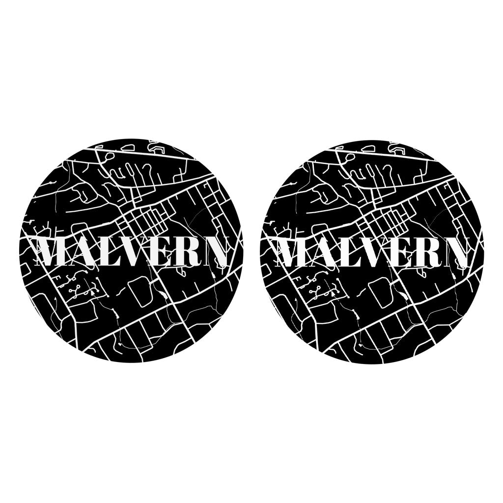 Minimalistic B&W Pennsylvania Malvern Map | Absorbent Car Coasters | Set of 2 | Min 4