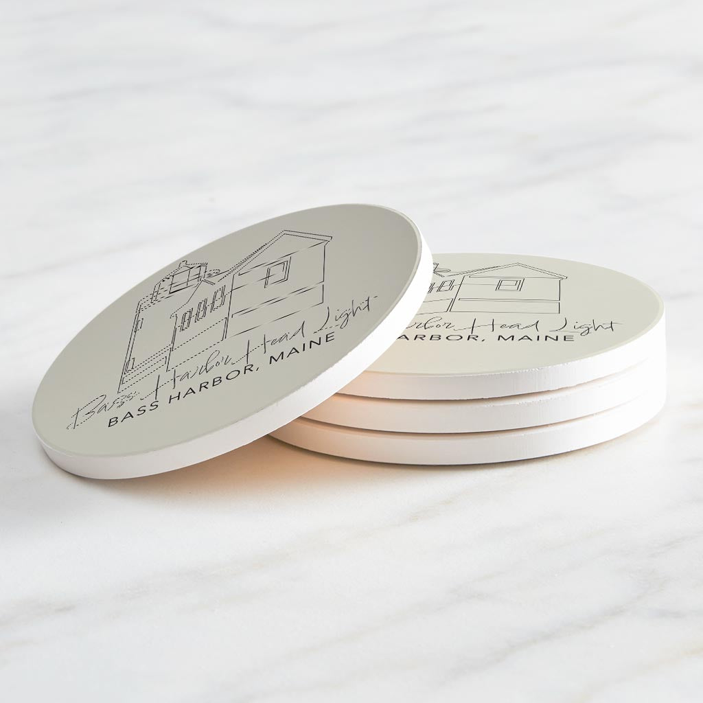 Bass Harbor Head Light Muted Coastal | Absorbent Coasters | Set of 4 | Min 2