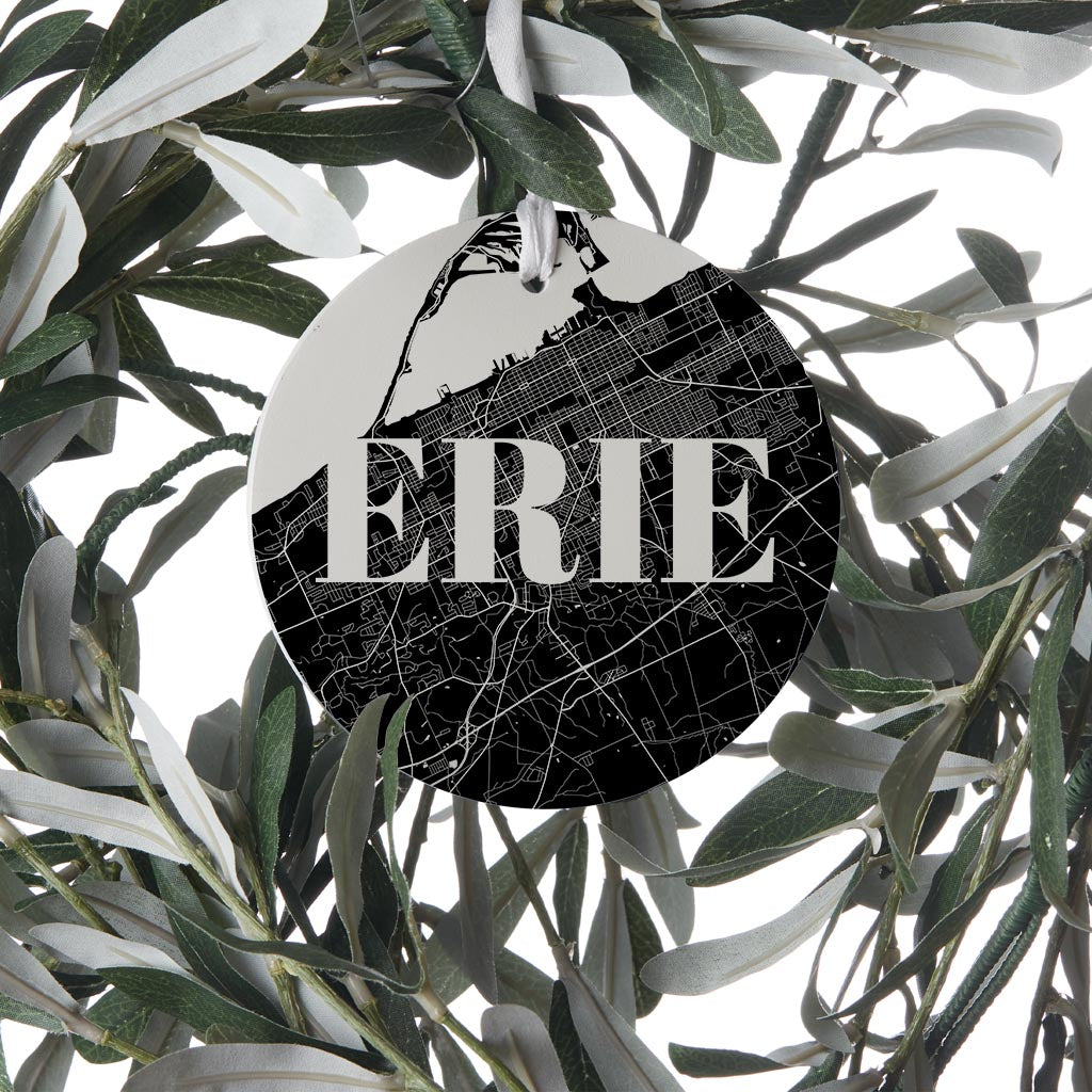Minimalistic B&W Pennsylvania Erie Map| Wood Ornament | Eaches | Min 6