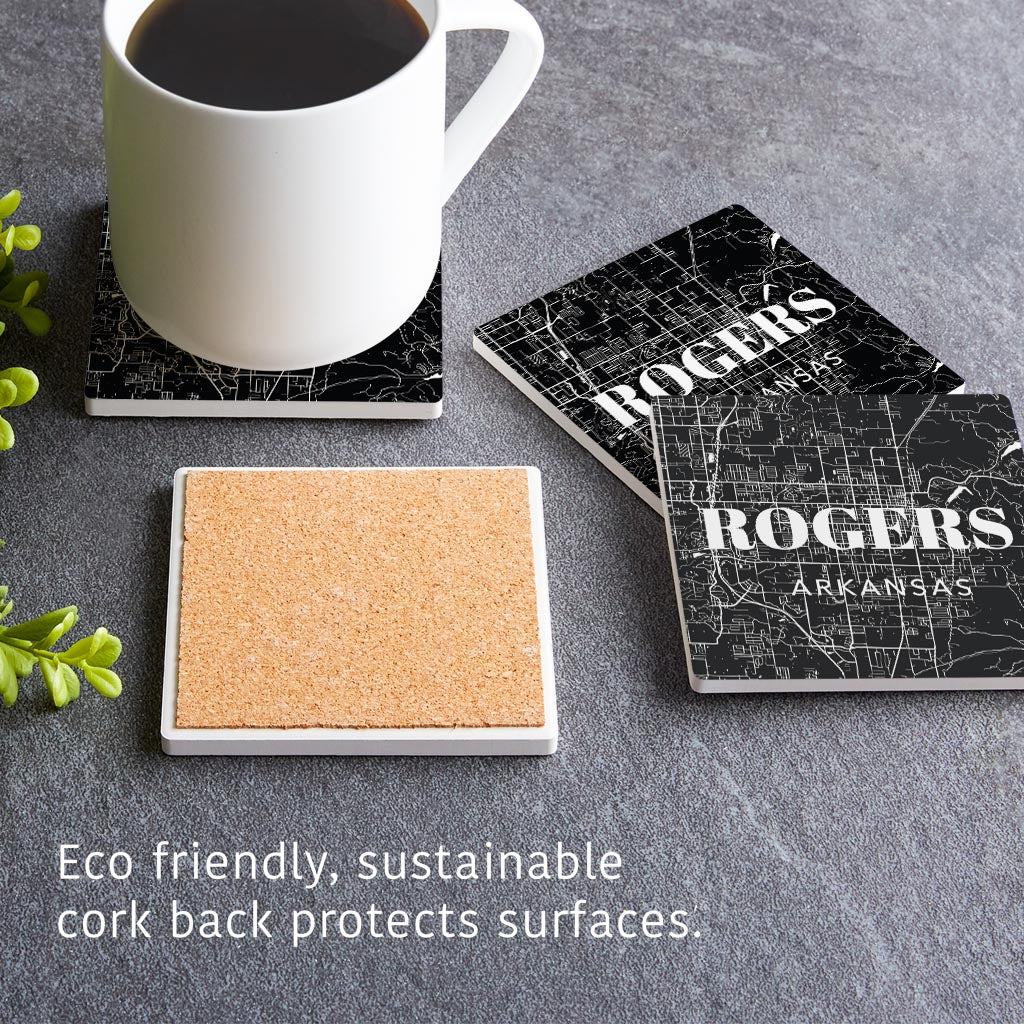 Minimalist B&W Arkansas Rogers Map State | Absorbent Coasters | Set of 4 | Min 2