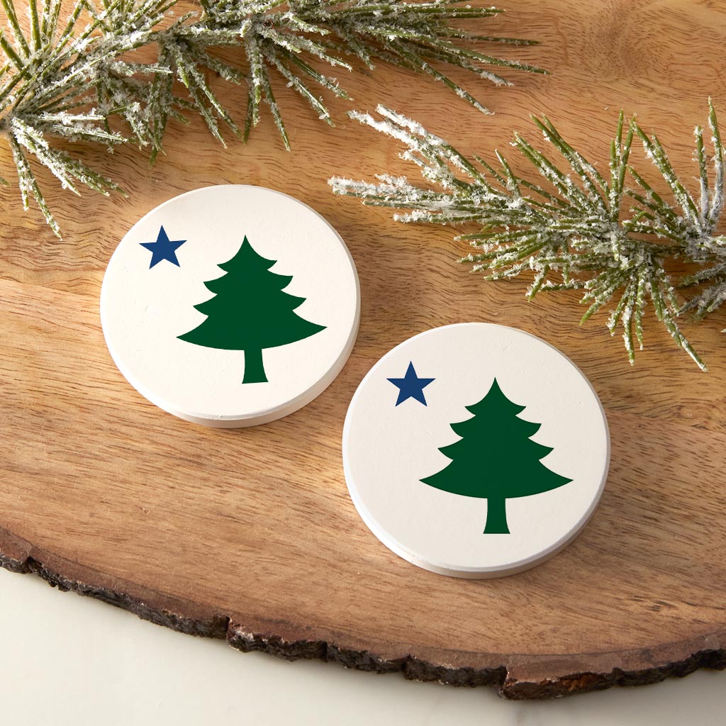 New England Star And Tree | Absorbent Car Coasters | Set of 2 | Min 4