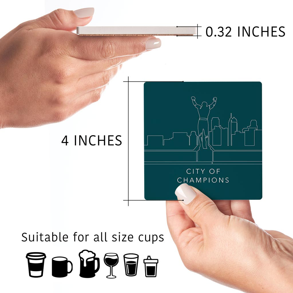 Modern Minimalist Pennsylvania Rocky Statue | Absorbent Coasters | Set of 4 | Min 2