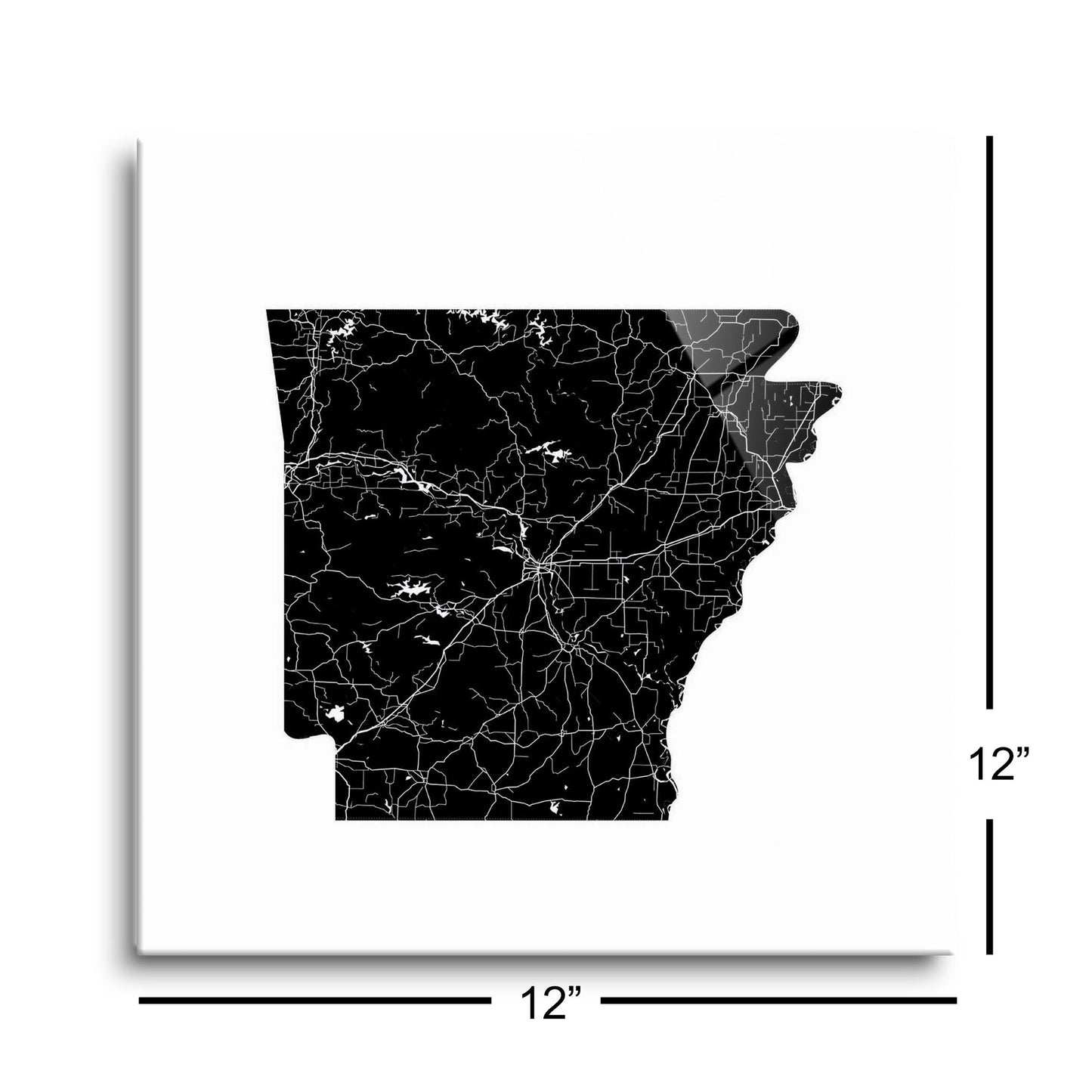 B&W Minimalist Arkansas Map | Hi-Def Glass Art | Eaches | Min 1