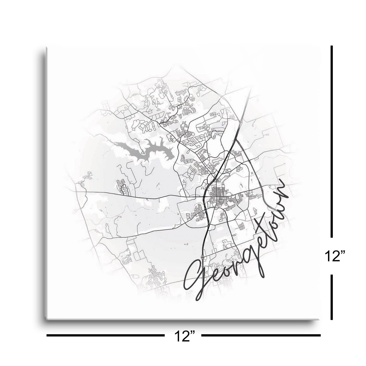 Minimalistic B&W Texas Georgetown Circle Map | Hi-Def Glass Art | Eaches | Min 1
