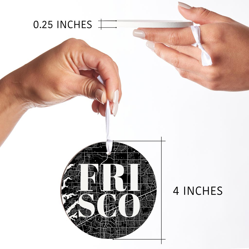 Minimalistic B&W Texas Frisco Map | Wood Ornament | Eaches | Min 6
