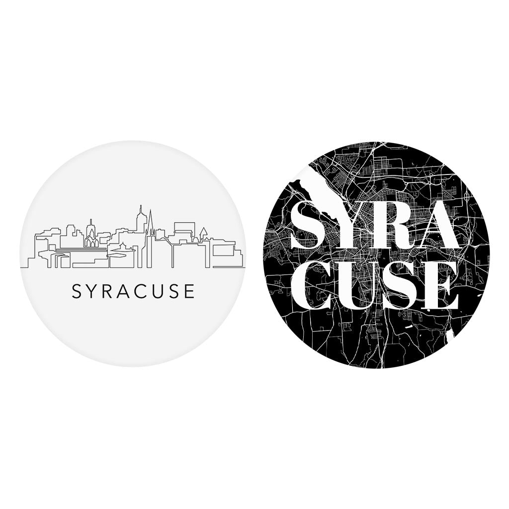 Minimalistic B&W New York Syracuse Map Skyline| Absorbent Car Coasters | Set of 2 | Min 4