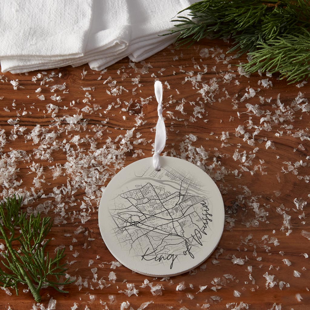 Minimalistic B&W Pennsylvania King Of Prussia Circle Map | Wood Ornament | Eaches | Min 6