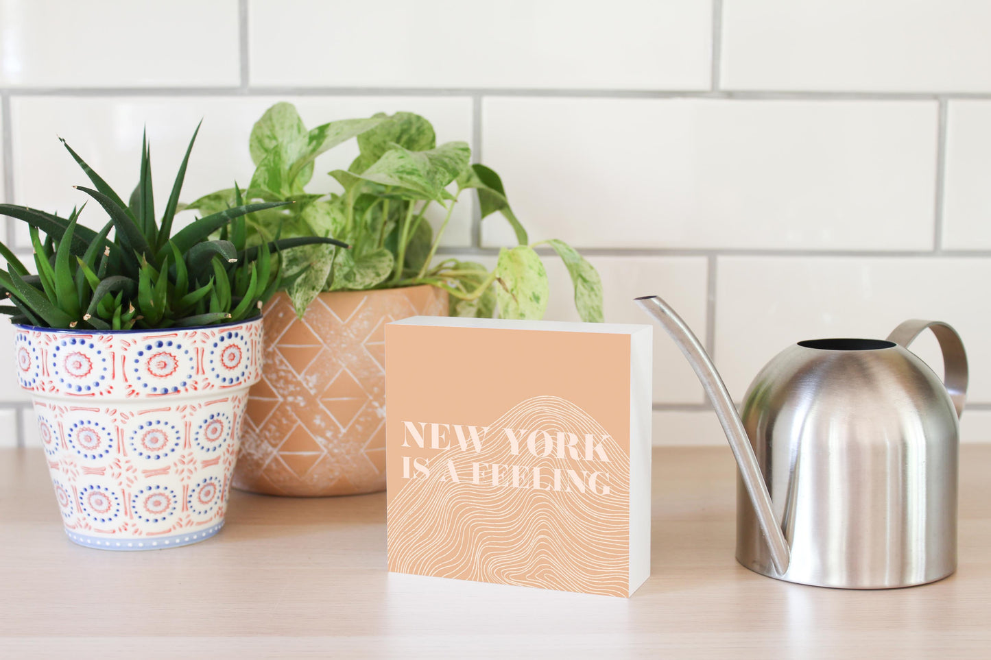 Modern Minimalist New York Is A Feeling | Wood Block | Eaches | Min 4