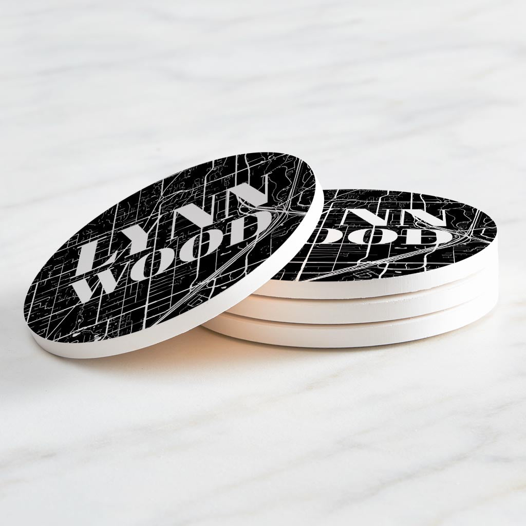 Minimalistic B&W Washington Lynnwood Map | Absorbent Coasters | Set of 4 | Min 2