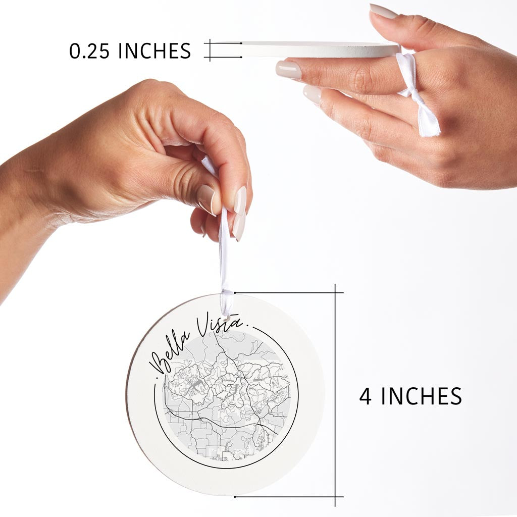 Minimalist B&W Arkansas Bella Vista Circle Map | Wood Ornament | Eaches | Min 6