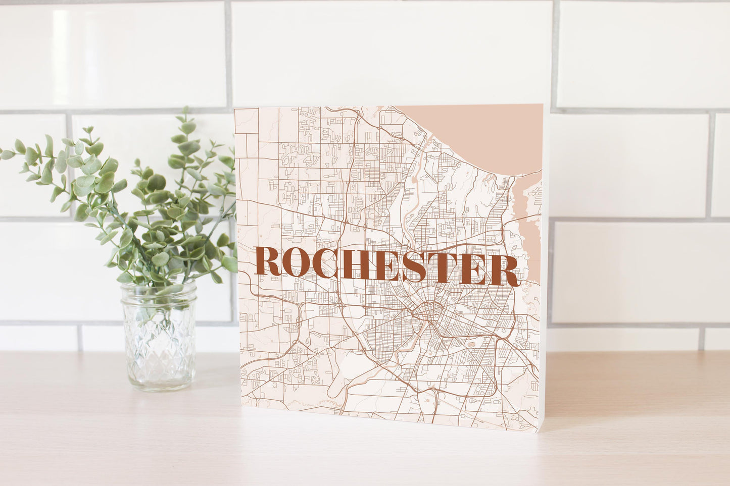 Modern Minimalist New York Rochester Map | Wood Block | Eaches | Min 2