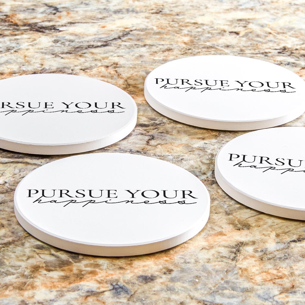 Minimalistic B&W Pennsylvania Happiness Quip | Absorbent Coasters | Set of 4 | Min 2