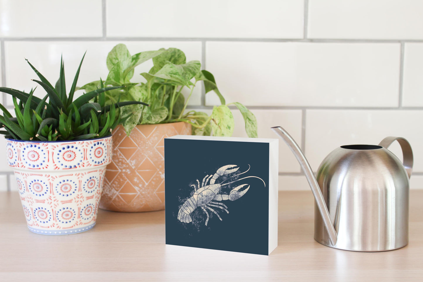 Modern Minimalist Louisiana Crawfish Water Color | Wood Block | Eaches | Min 4