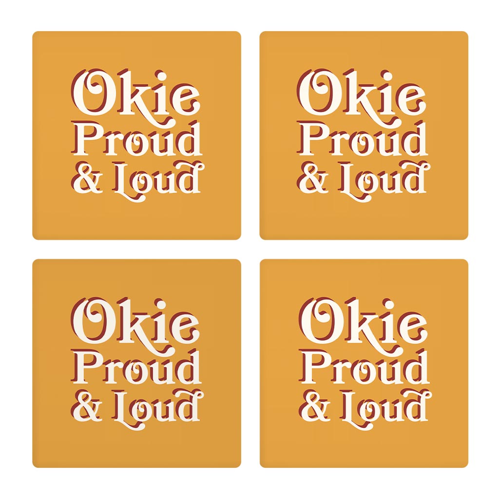 Modern Minimalist Oklahoma Proud Loud | Absorbent Coasters | Set of 4 | Min 2