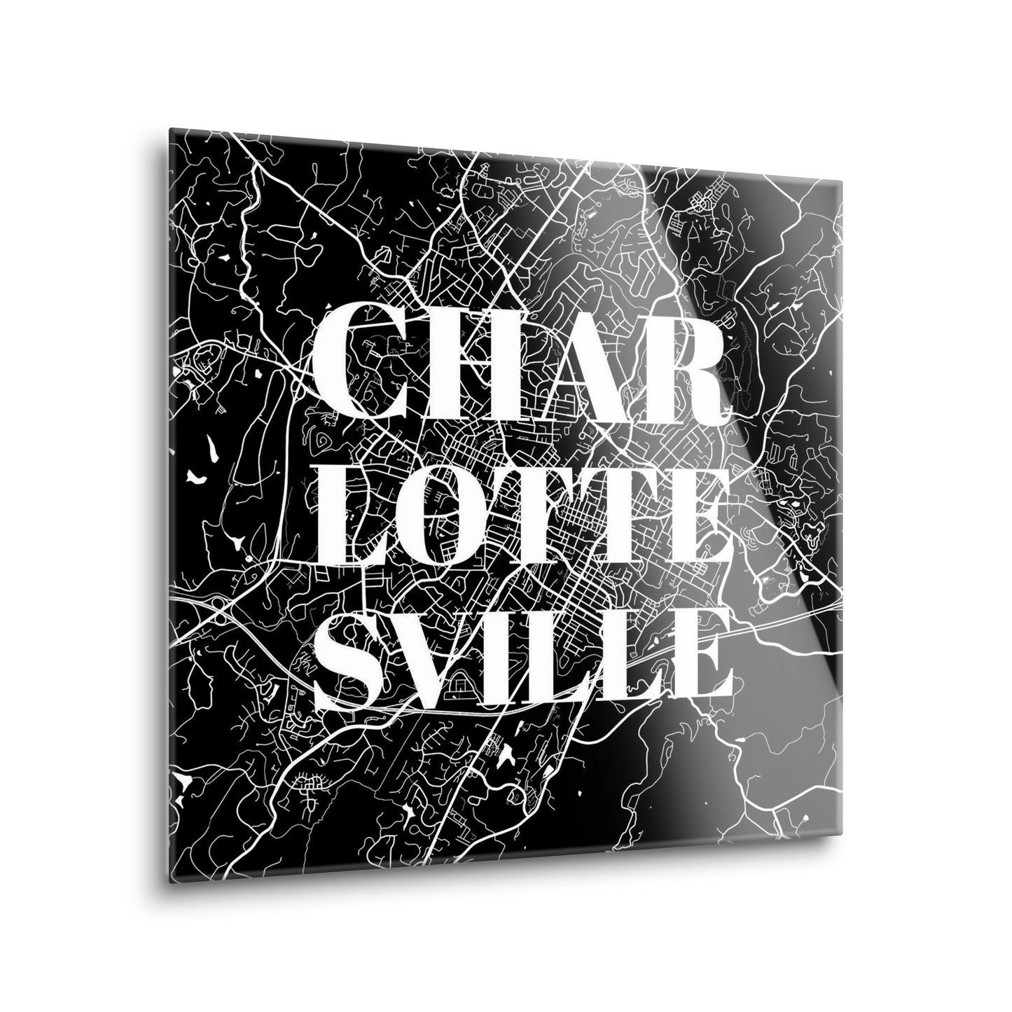 Minimalistic B&W Virginia Charlottesville Map | Hi-Def Glass Art | Eaches | Min 2