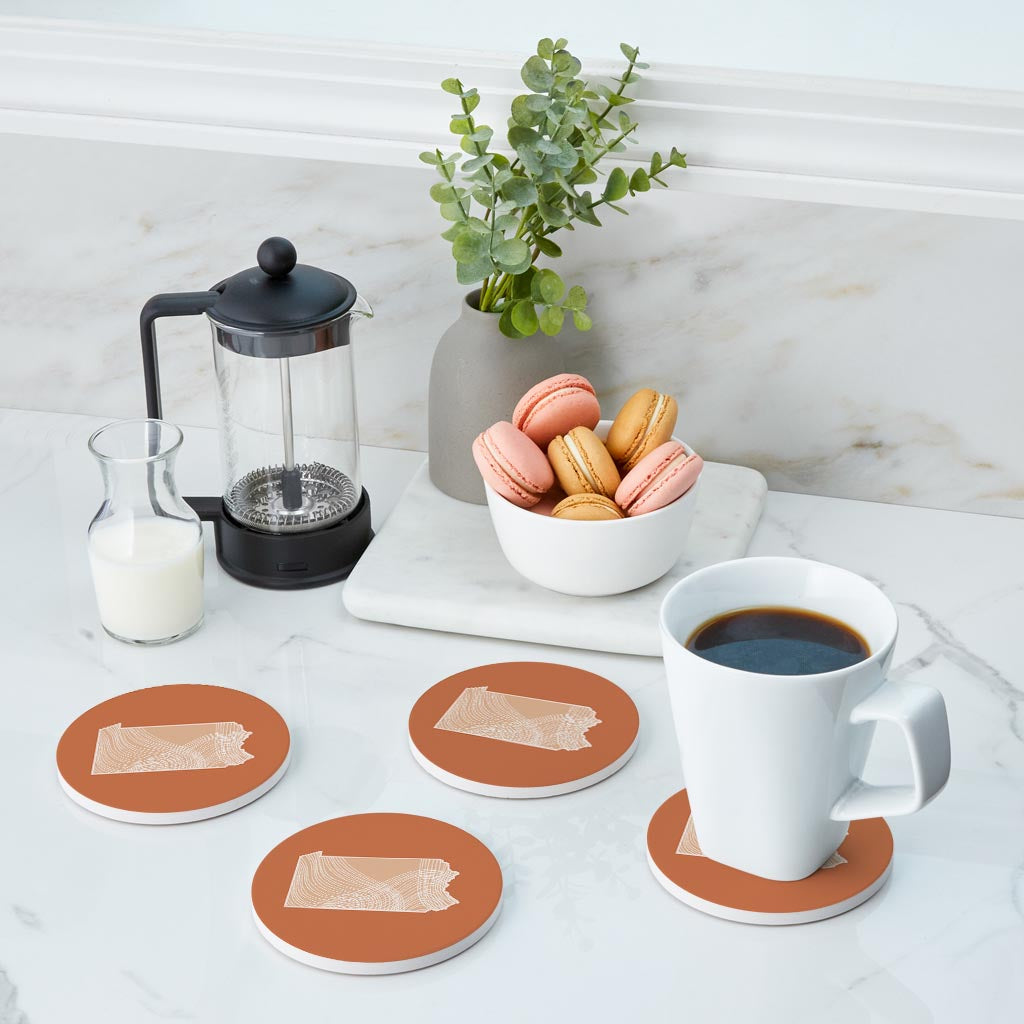 Modern Minimalist Pennsylvania State Lines Light | Absorbent Coasters | Set of 4 | Min 2