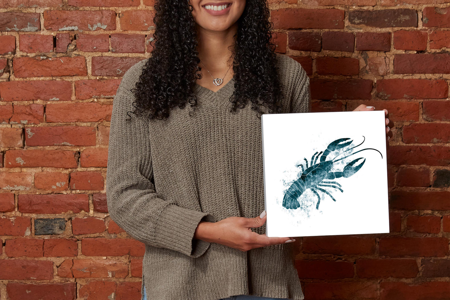 Blue White Water Color Crawfish | Wood Block | Eaches | Min 2
