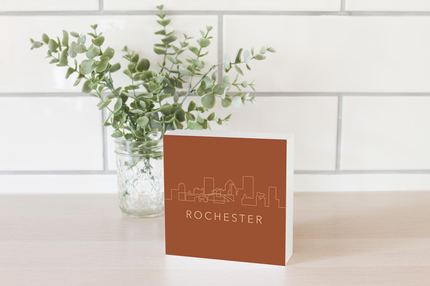 Modern Minimalist New York Rochester Skyline | Wood Block | Eaches | Min 4