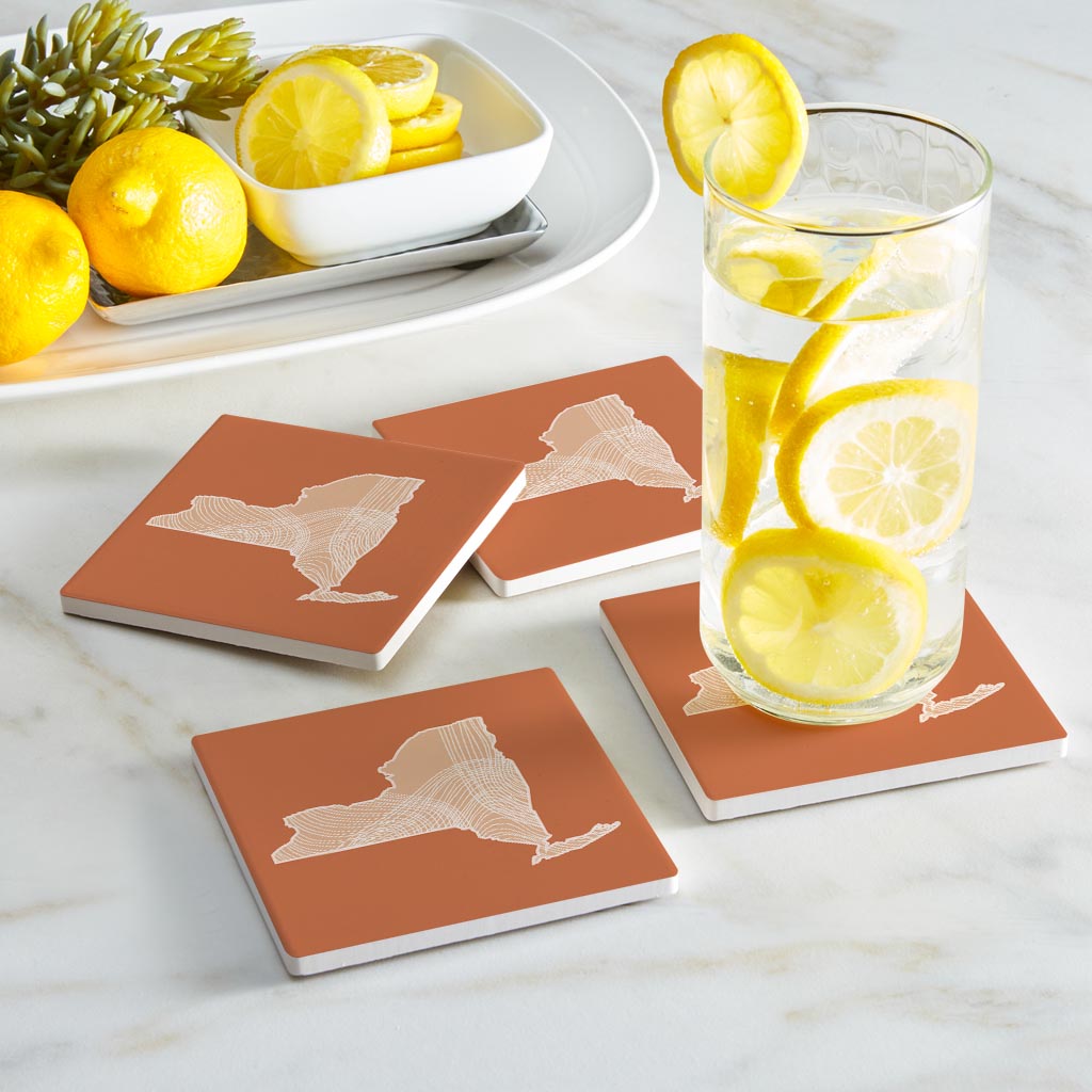 Modern Minimalist New York State Fluid Lines Dark | Absorbent Coasters | Set of 4 | Min 2