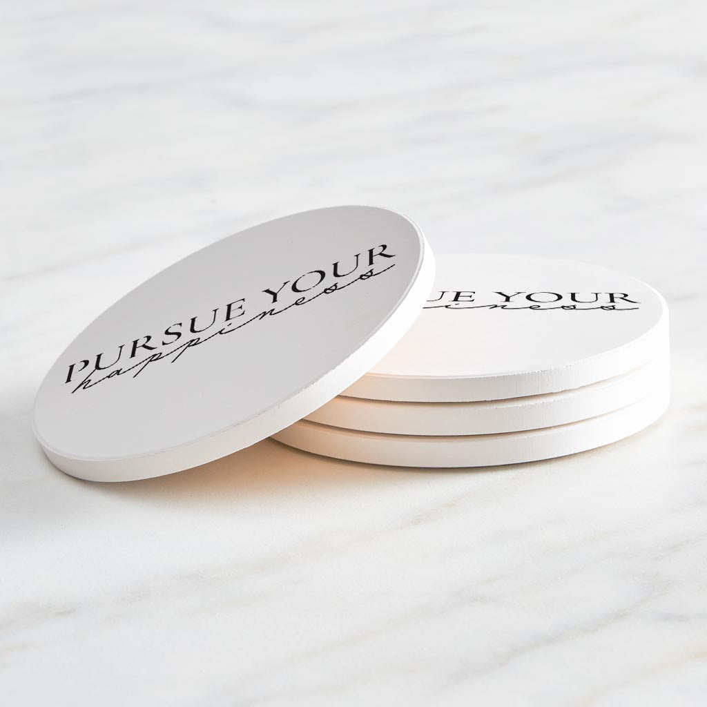Minimalistic B&W Pennsylvania Happiness Quip | Absorbent Coasters | Set of 4 | Min 2