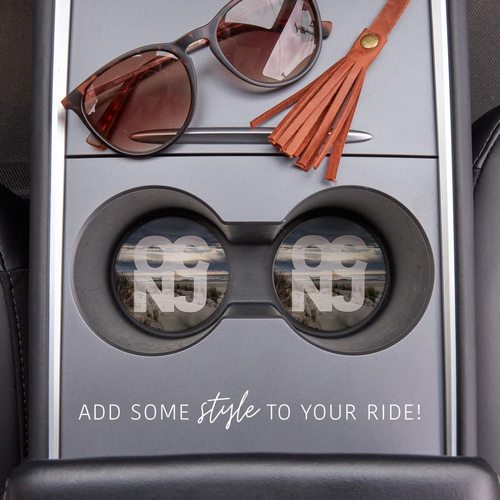 OCNJ Photo With Text | Absorbent Car Coasters | Set of 2 | Min 4