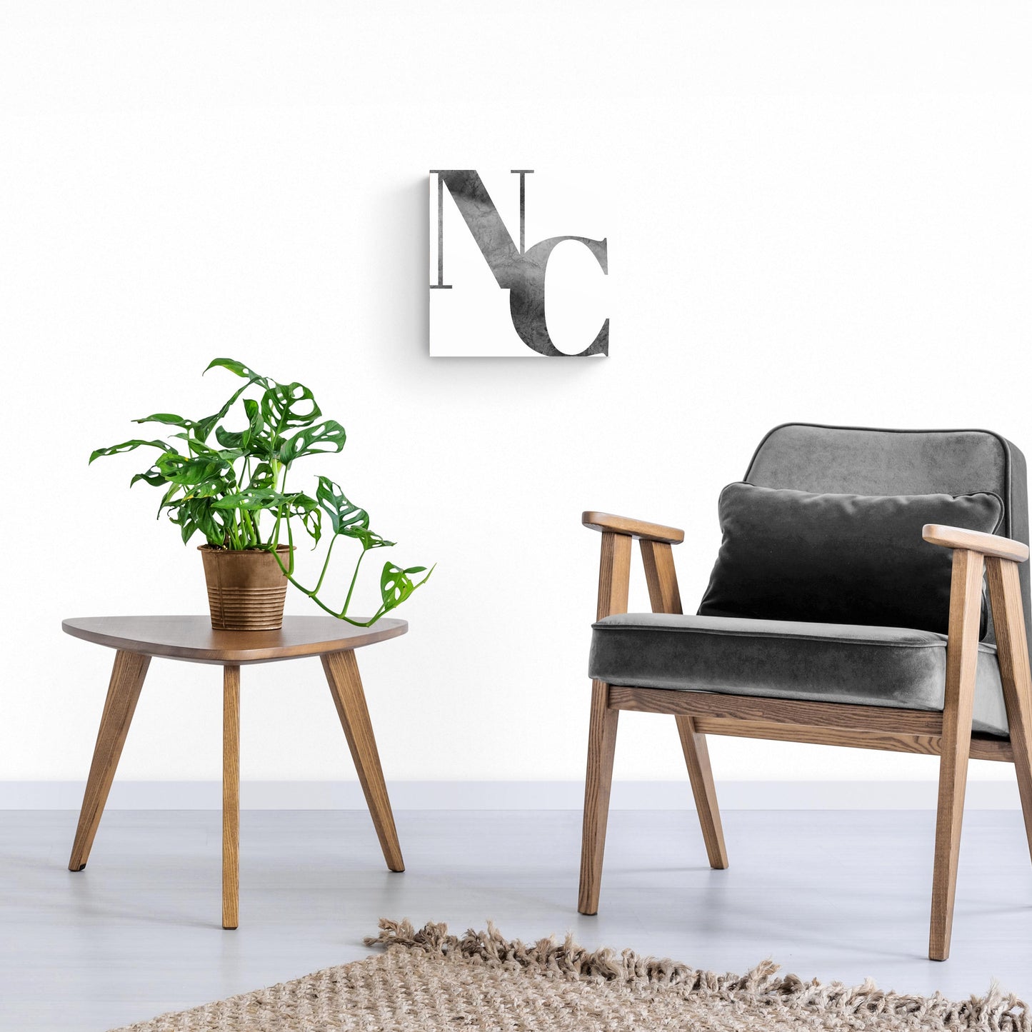 Minimalistic B&W North Carolina White Initials | Hi-Def Glass Art | Eaches | Min 1