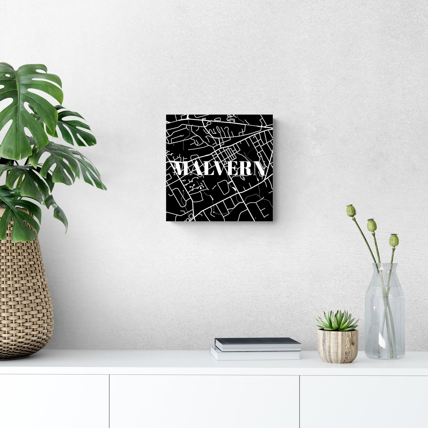 Minimalistic B&W Pennsylvania Malvern Map | Wood Sign | Eaches | Min 2