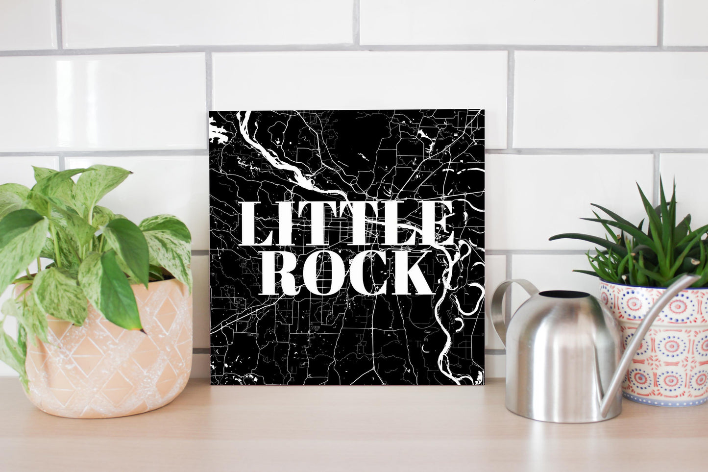 B&W Minimalist Arkansas Little Rock Map | Wood Sign | Eaches | Min 2