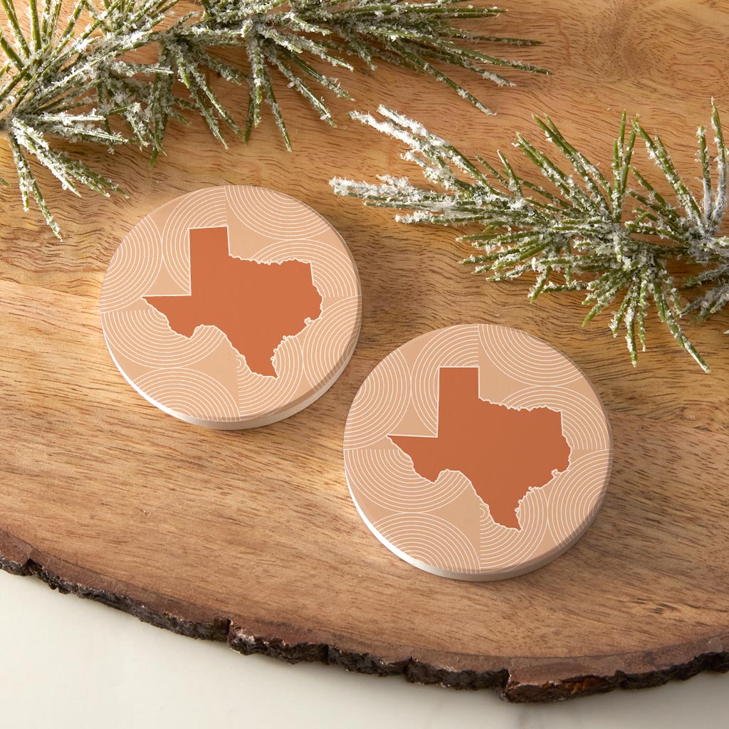 Modern Minimalist Texas State Shape With Pattern| Absorbent Car Coasters | Set of 2 | Min 4