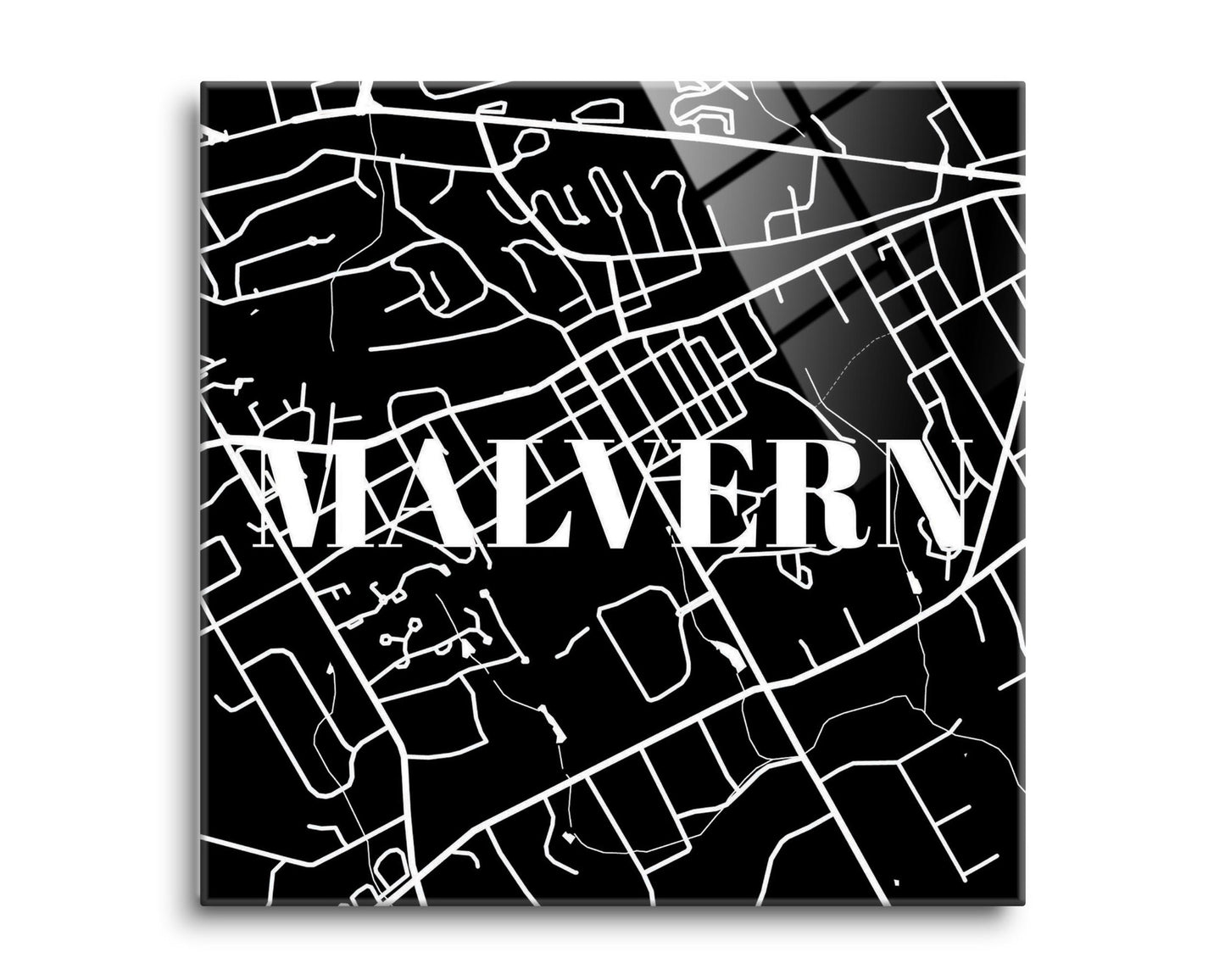 Minimalistic B&W Pennsylvania Malvern Map | Hi-Def Glass Art | Eaches | Min 2