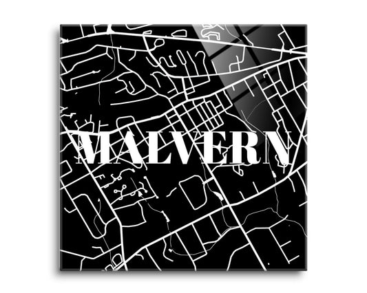 Minimalistic B&W Pennsylvania Malvern Map | Hi-Def Glass Art | Eaches | Min 2