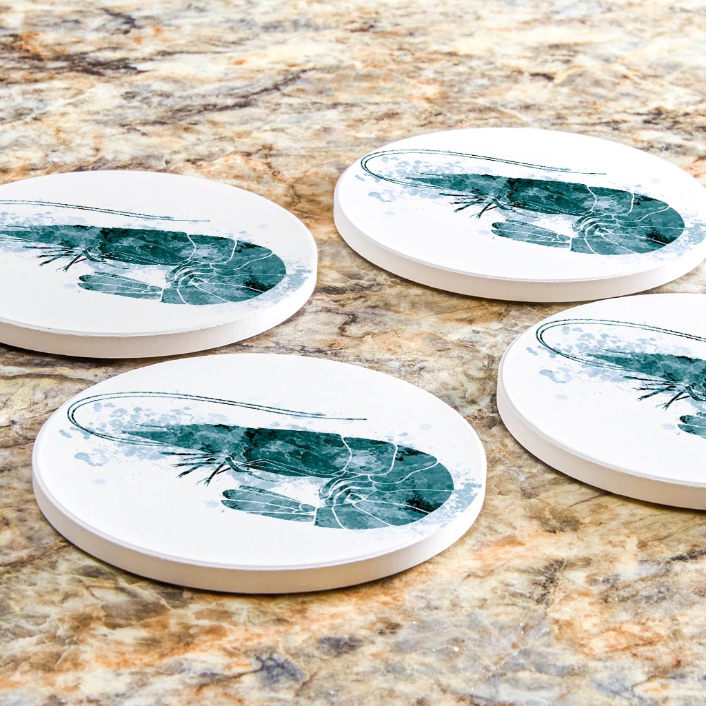 Blue White Water Color Shrimp | Absorbent Coasters | Set of 4 | Min 2