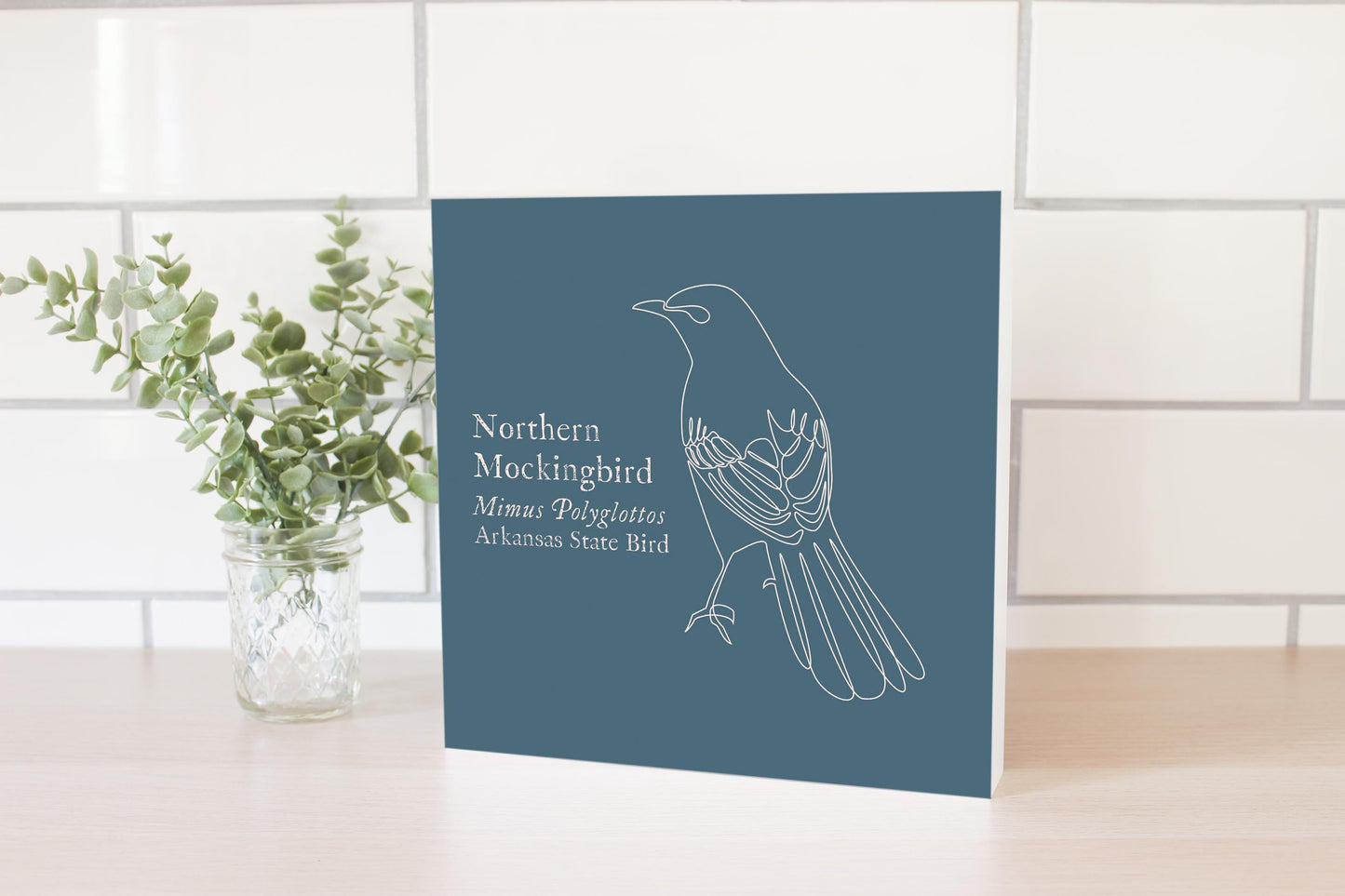 Modern Minimalist Arkansas Mockingbird | Wood Block | Eaches | Min 2