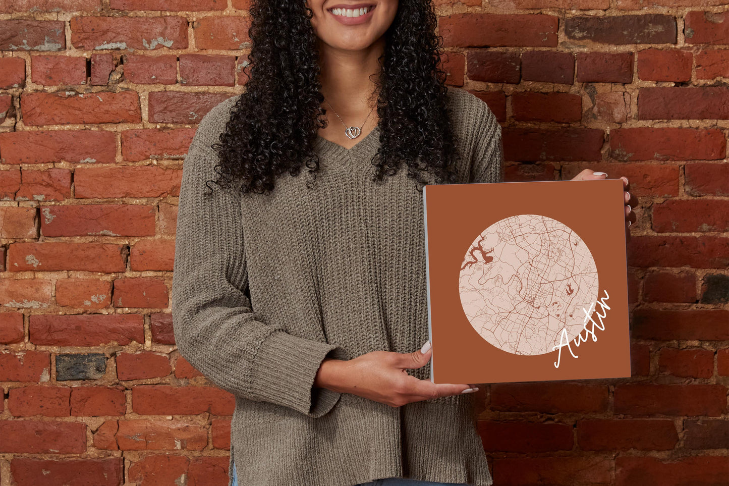 Modern Minimalist Texas Austin Circle Map | Wood Block | Eaches | Min 2