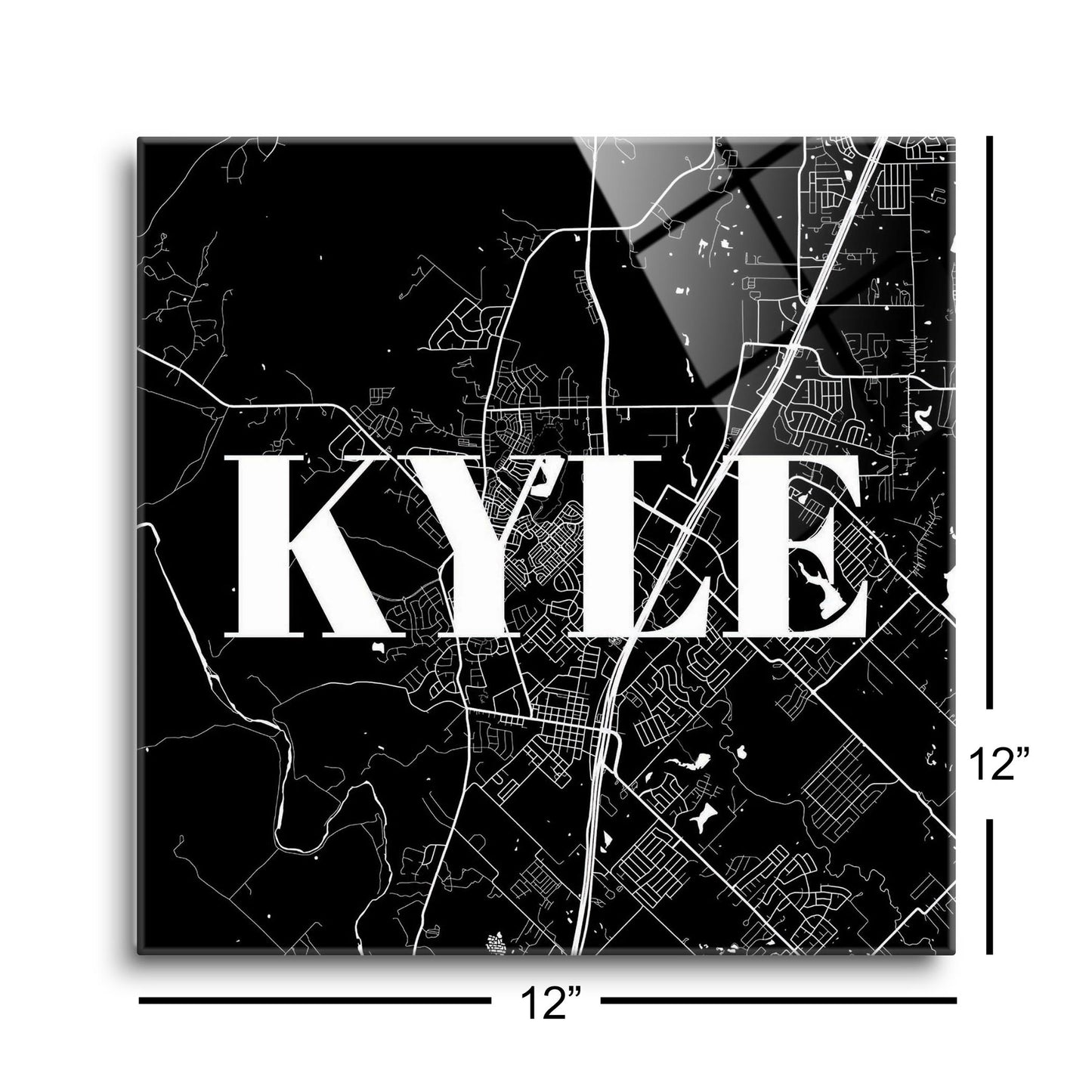 Minimalistic B&W Texas Kyle Map | Hi-Def Glass Art | Eaches | Min 1