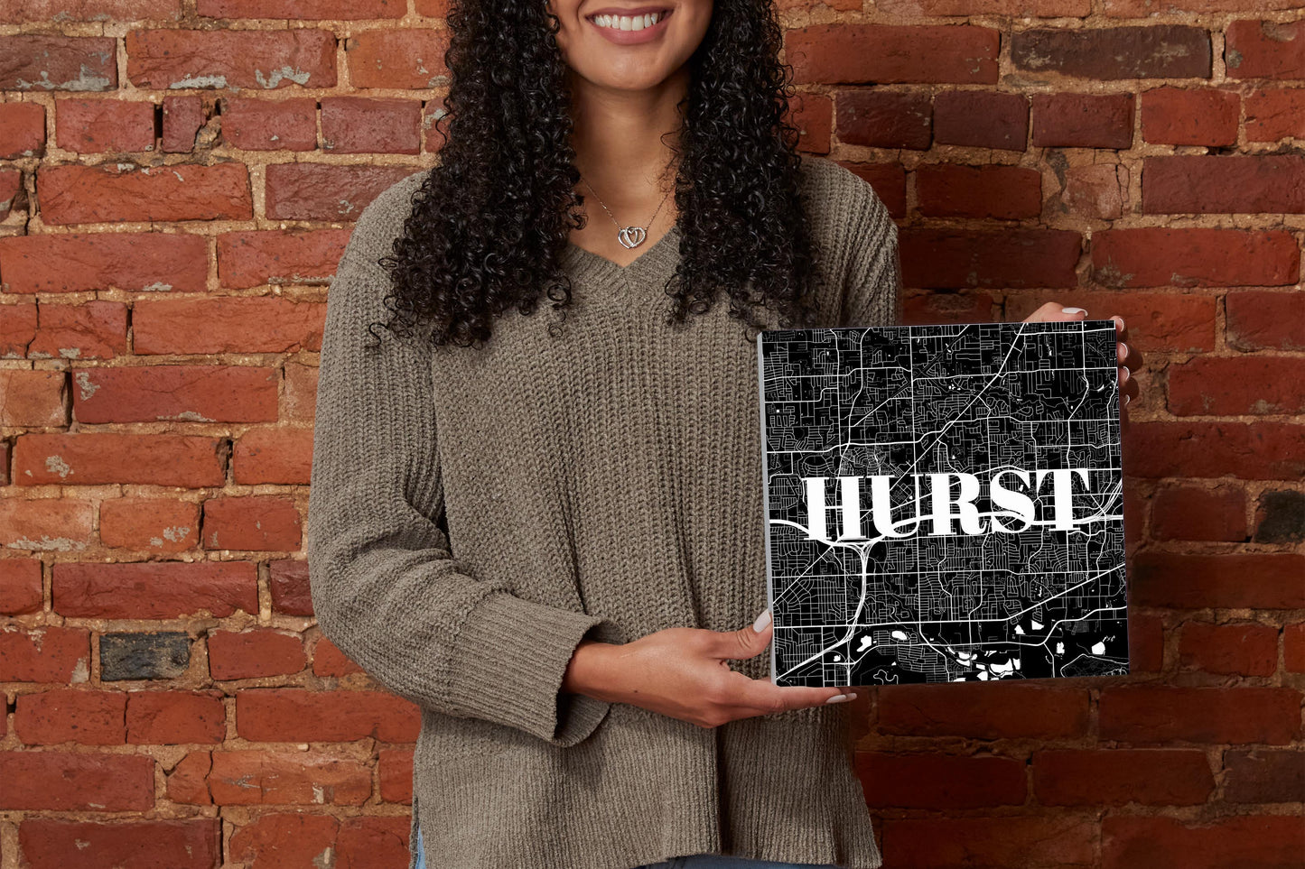 Minimalistic B&W Texas Hurst Map | Wood Block | Eaches | Min 2