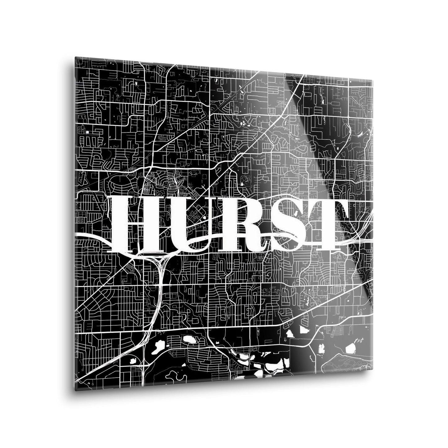 Minimalistic B&W Texas Hurst Map | Hi-Def Glass Art | Eaches | Min 1
